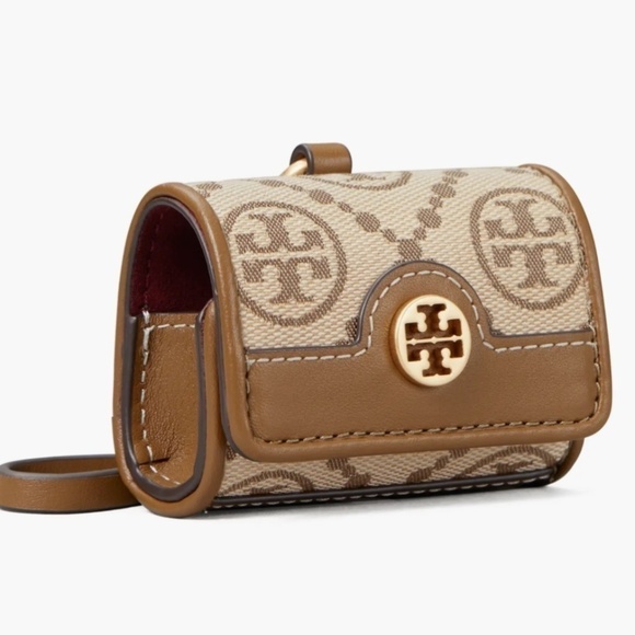 NWT Tory Burch New Hazelnut T Monogram Jacquard Apple AirPods Case new with … - Picture 1 of 9